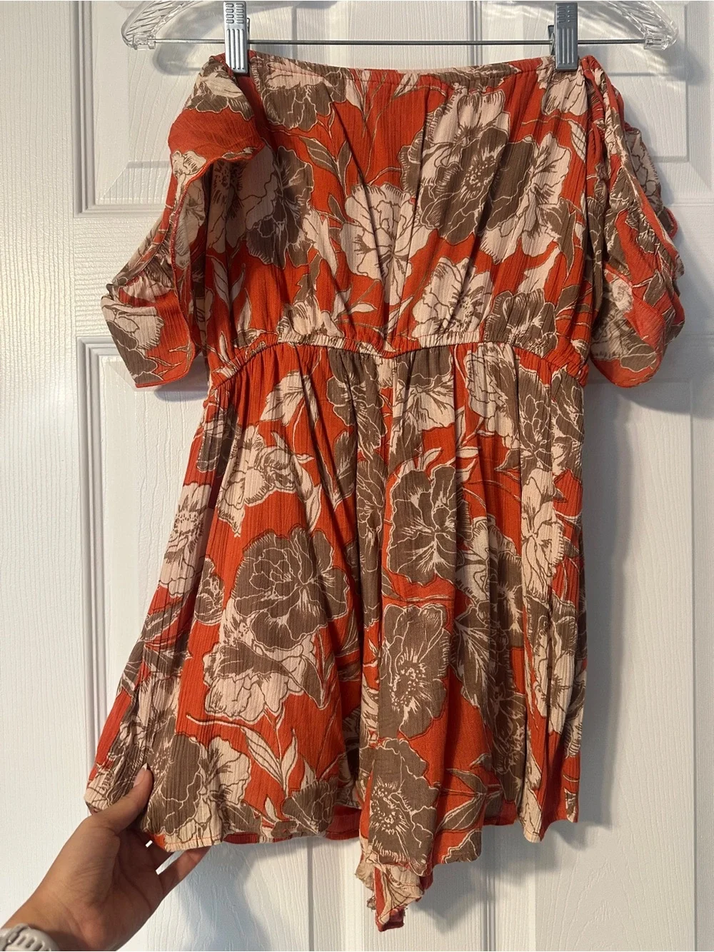 Off-Shoulder Floral Romper- Amuse Society